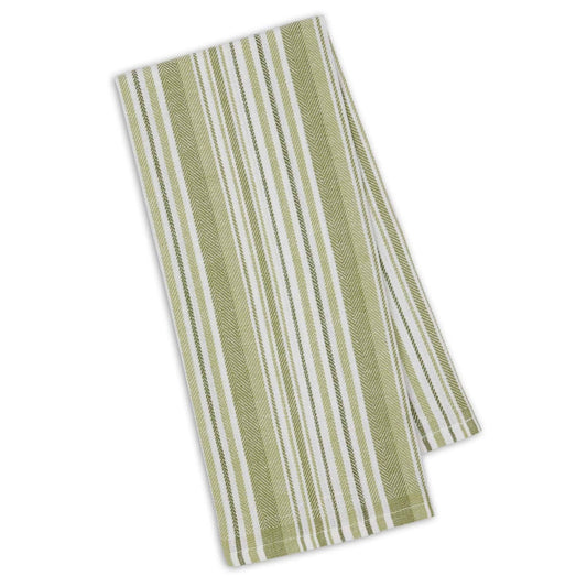 Green Herringbone Stripe Dishtowel Set of 2